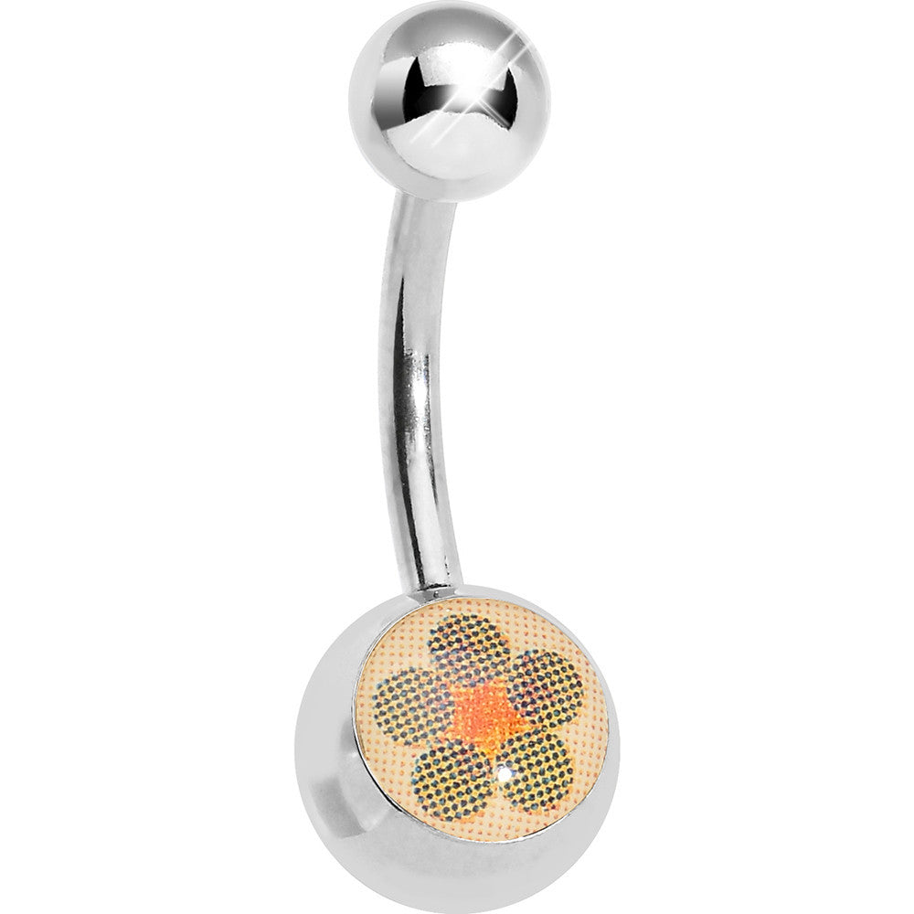 Orange and Brown Pixilated Flower Belly Ring