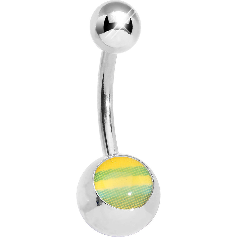 Yellow and Green Pixilated Stripes Belly Ring