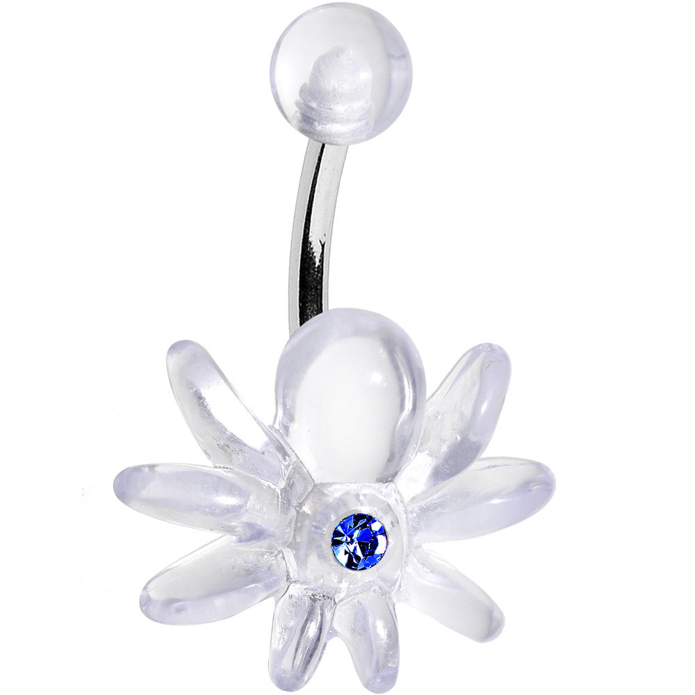 Blue Gem Clear Downward Spider J-Bar Belly Ring