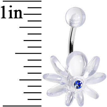 Blue Gem Clear Downward Spider J-Bar Belly Ring