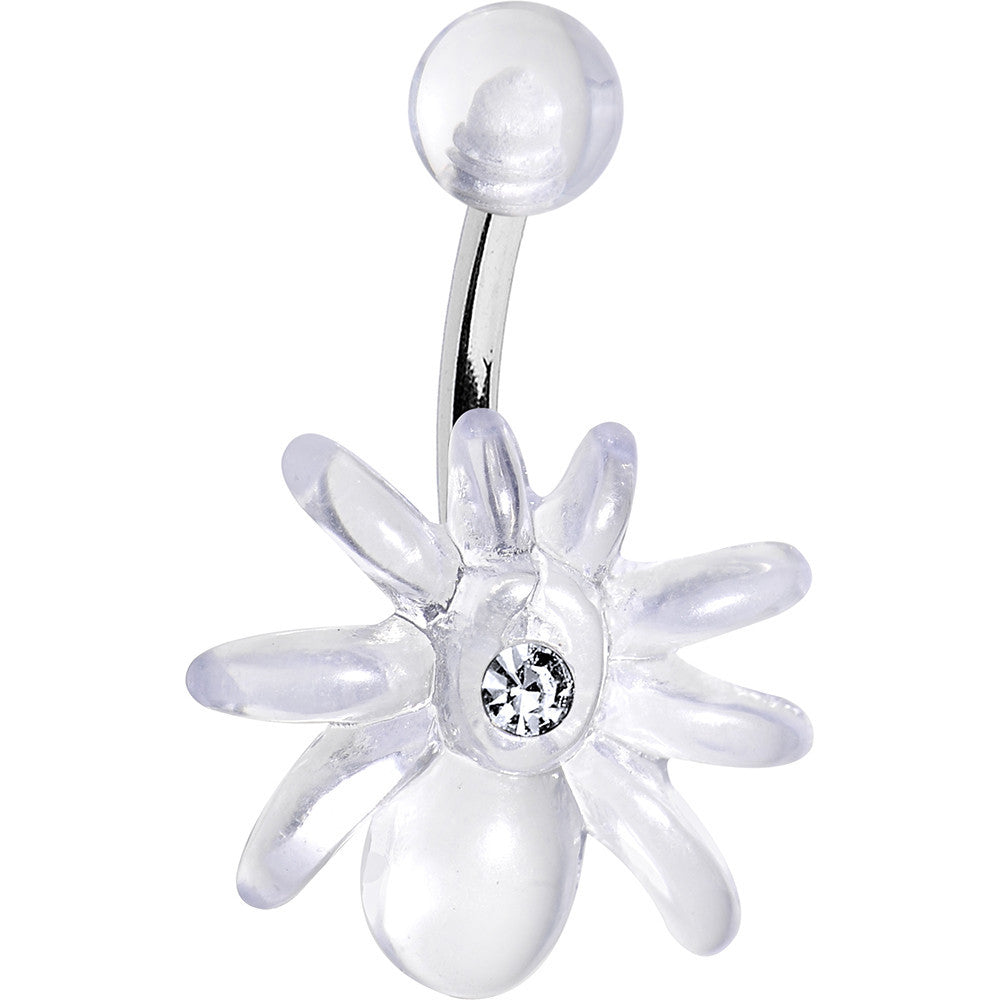 Clear Gem Clear Upward Spider J-Bar Belly Ring