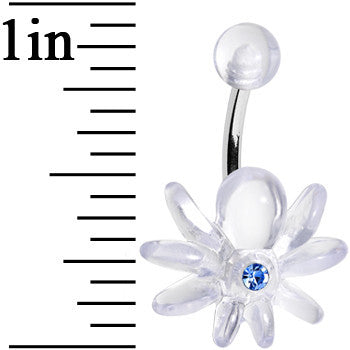 Aqua Gem Clear Downward Spider J-Bar Belly Ring