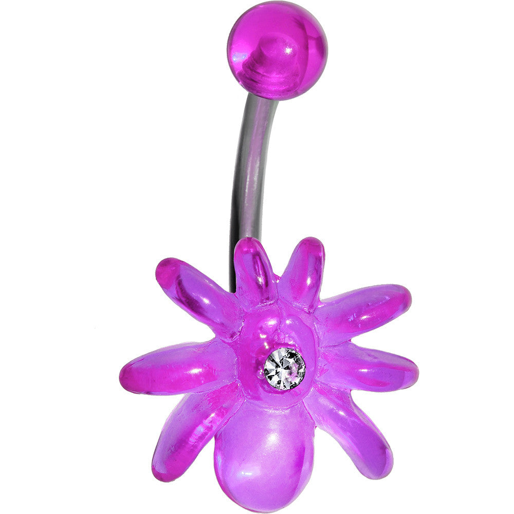 Clear Gem Light Purple Upward Spider J-Bar Belly Ring