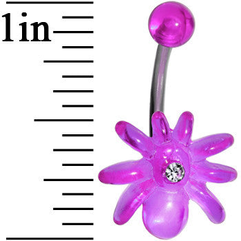 Clear Gem Light Purple Upward Spider J-Bar Belly Ring