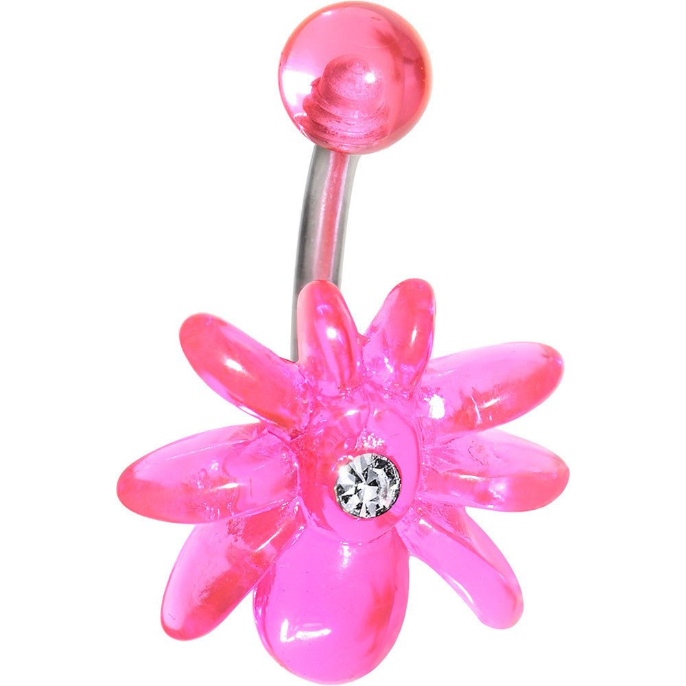 Clear Gem Pink Upward Spider J-Bar Belly Ring