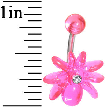 Clear Gem Pink Upward Spider J-Bar Belly Ring