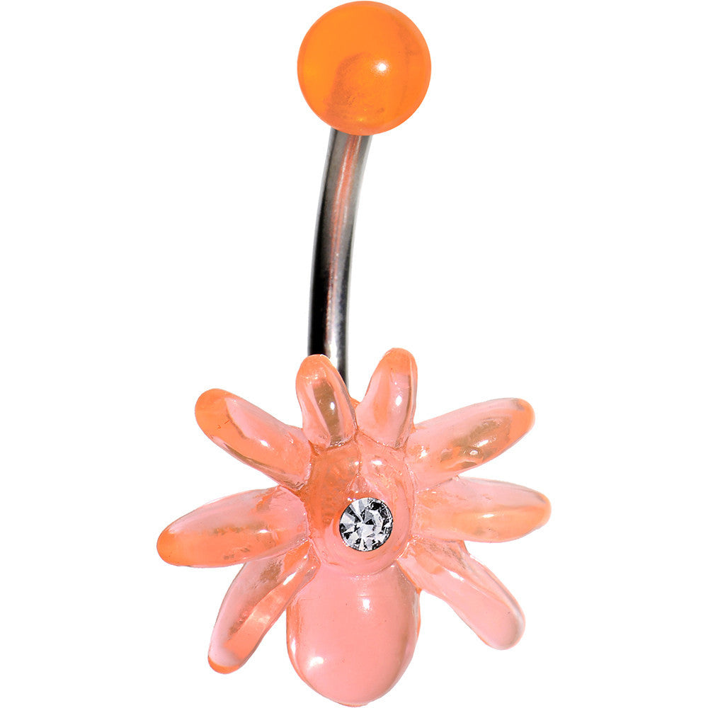 Clear Gem Orange Upward Spider J-Bar Belly Ring