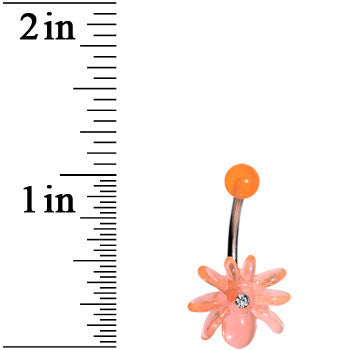 Clear Gem Orange Upward Spider J-Bar Belly Ring