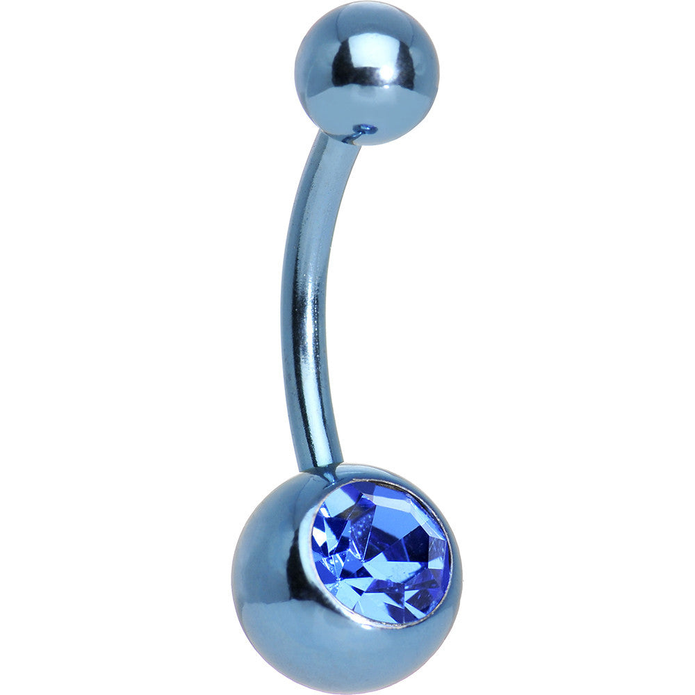 Blue Gem Light Blue Anodized Titanium Belly Ring