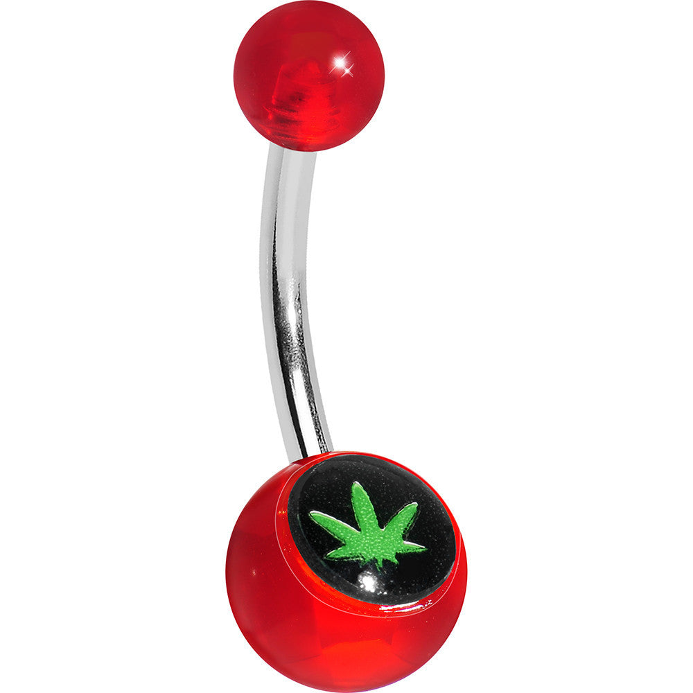 Red Acrylic Ganja Leaf Belly Ring