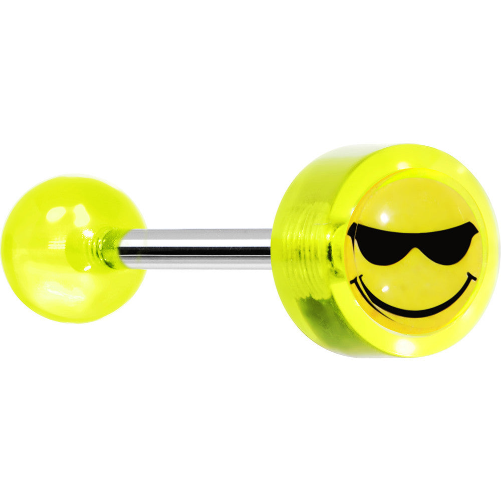 14 Gauge 5/8 Neon Green Acrylic Smiley Sunglasses Tongue Ring