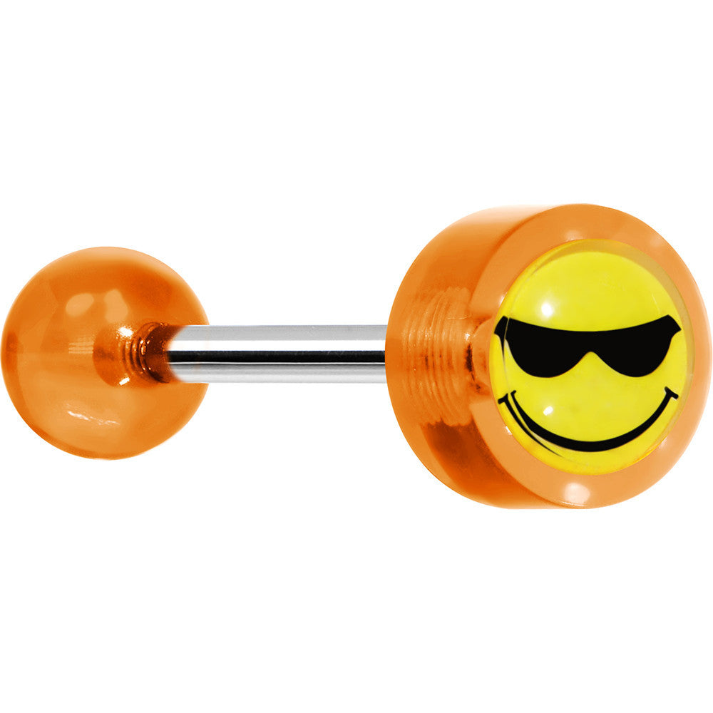 14 Gauge 5/8 Orange Acrylic Smiley Sunglasses Tongue Ring