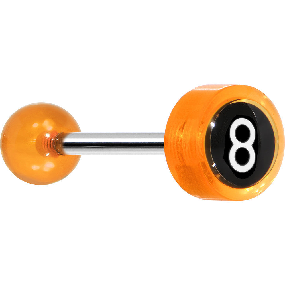 14 Gauge 5/8 Orange Acrylic Behind the 8 Ball Tongue Ring