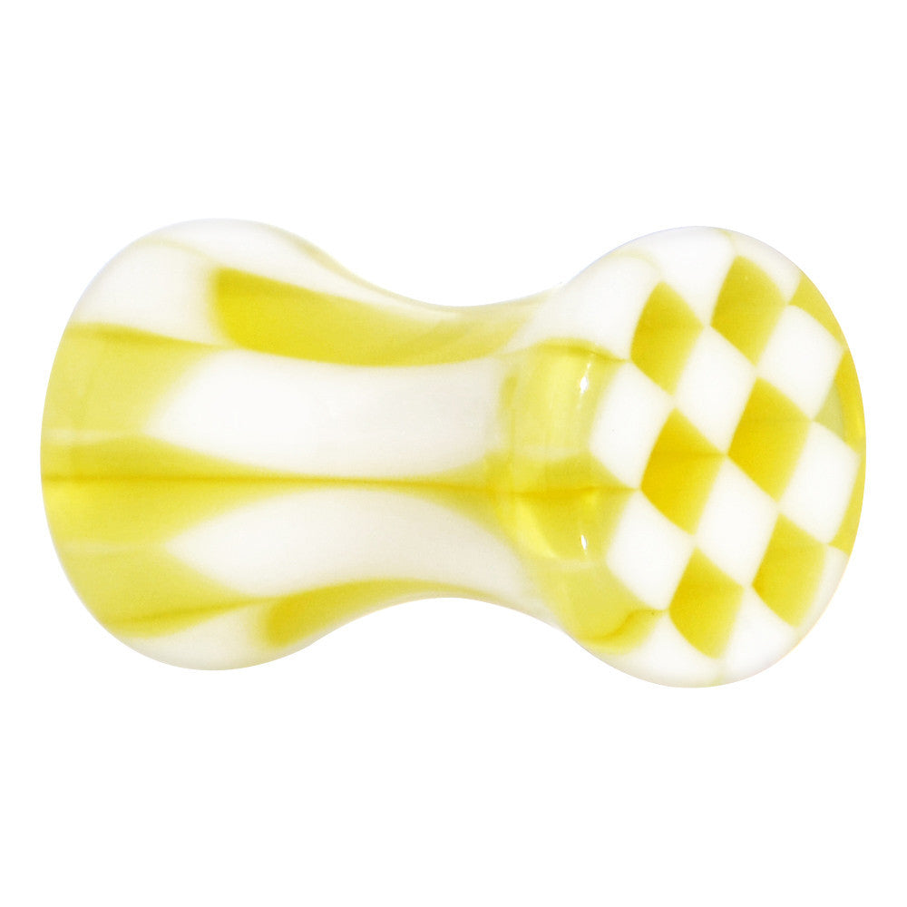 6 Gauge Acrylic Yellow and White Checker Saddle Plug