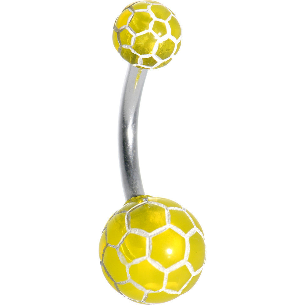 Yellow and White Premier Soccer Ball Belly Ring