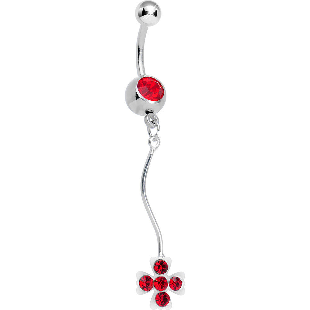 Red Gem Cross Flower Dangle Belly Ring