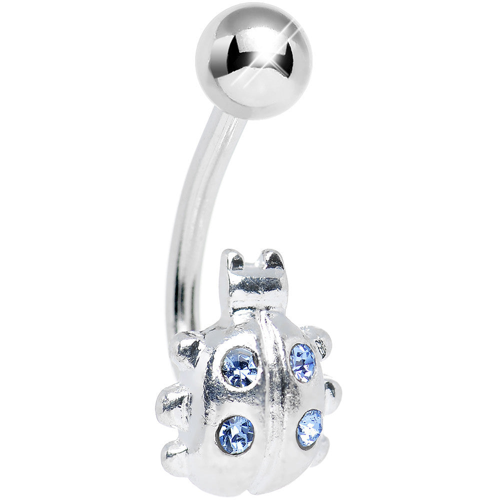 Aqua Gem Silver Ladybug Belly Ring