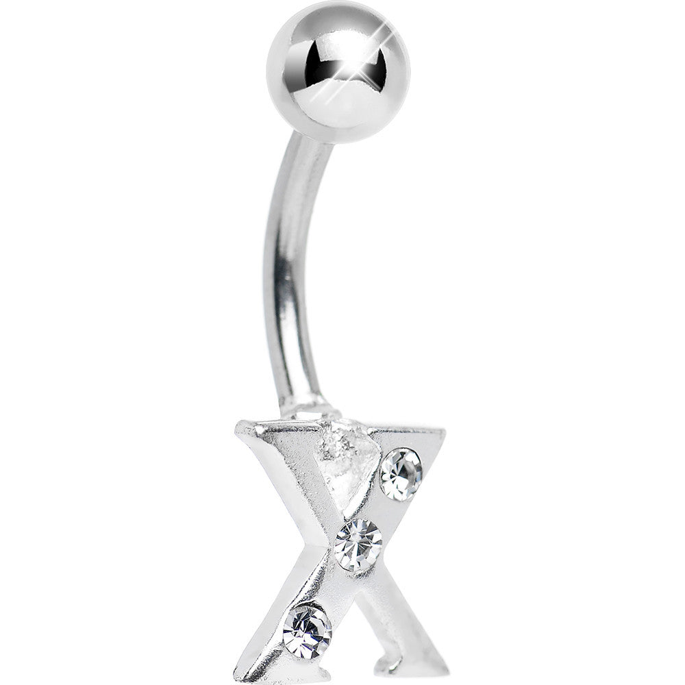 Crystalline Gem Studded Letter X Belly Ring