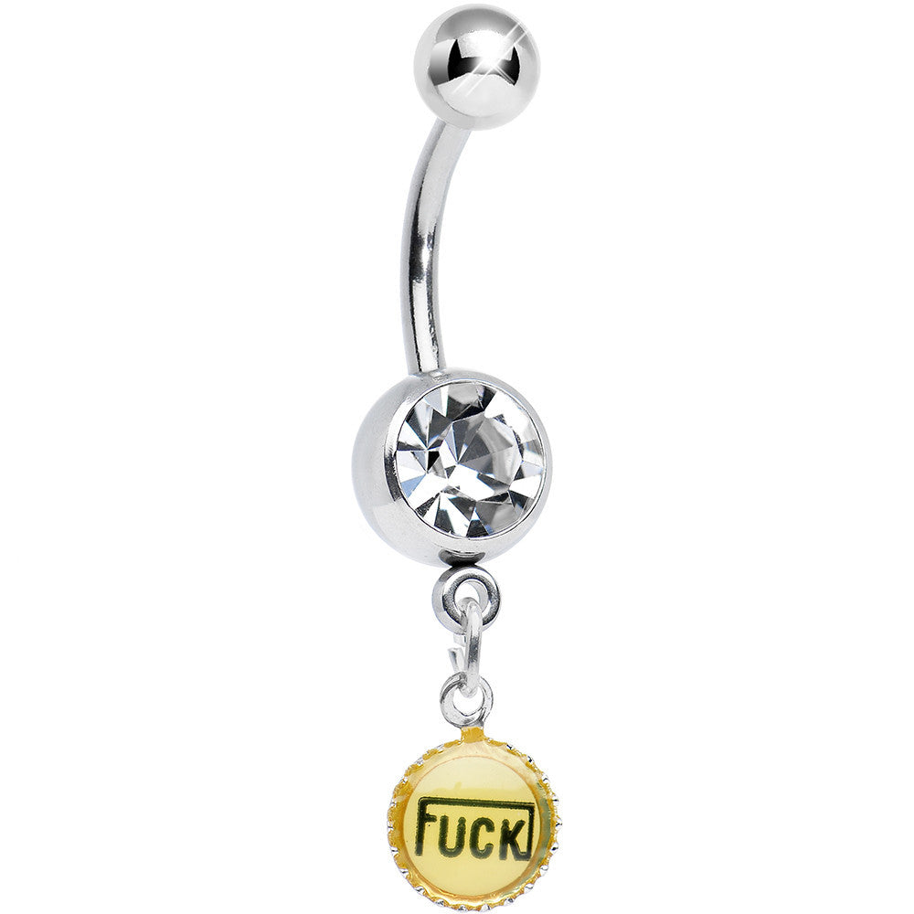 Clear Gem Yellow and Black F*ck Charm Dangle Belly Ring