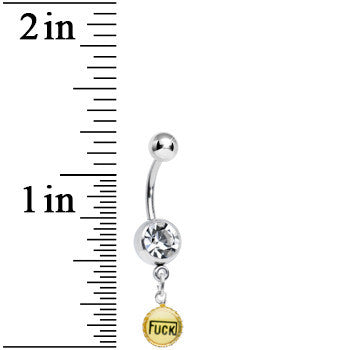 Clear Gem Yellow and Black F*ck Charm Dangle Belly Ring