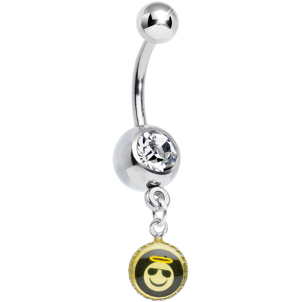 Clear Gem Yellow and Cool Angel Smiley Face Charm Dangle Belly Ring