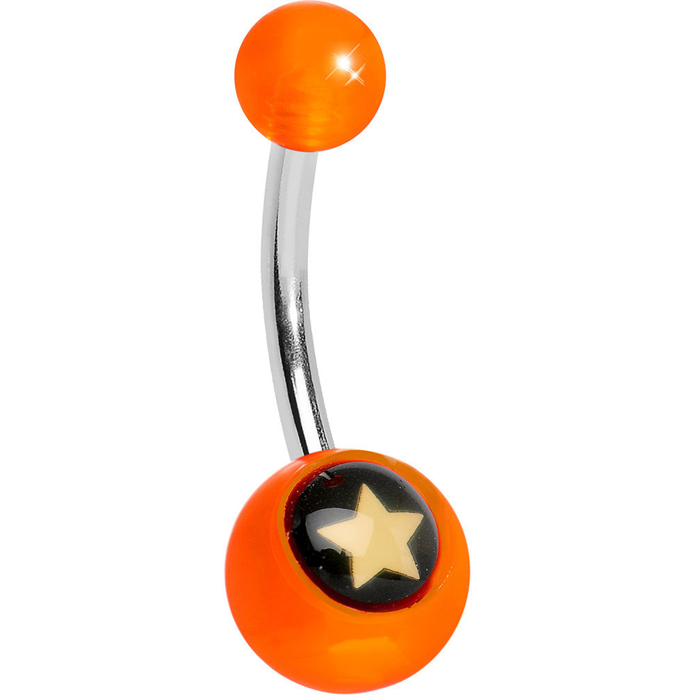 Orange Acrylic Black and Off White Star Belly Ring