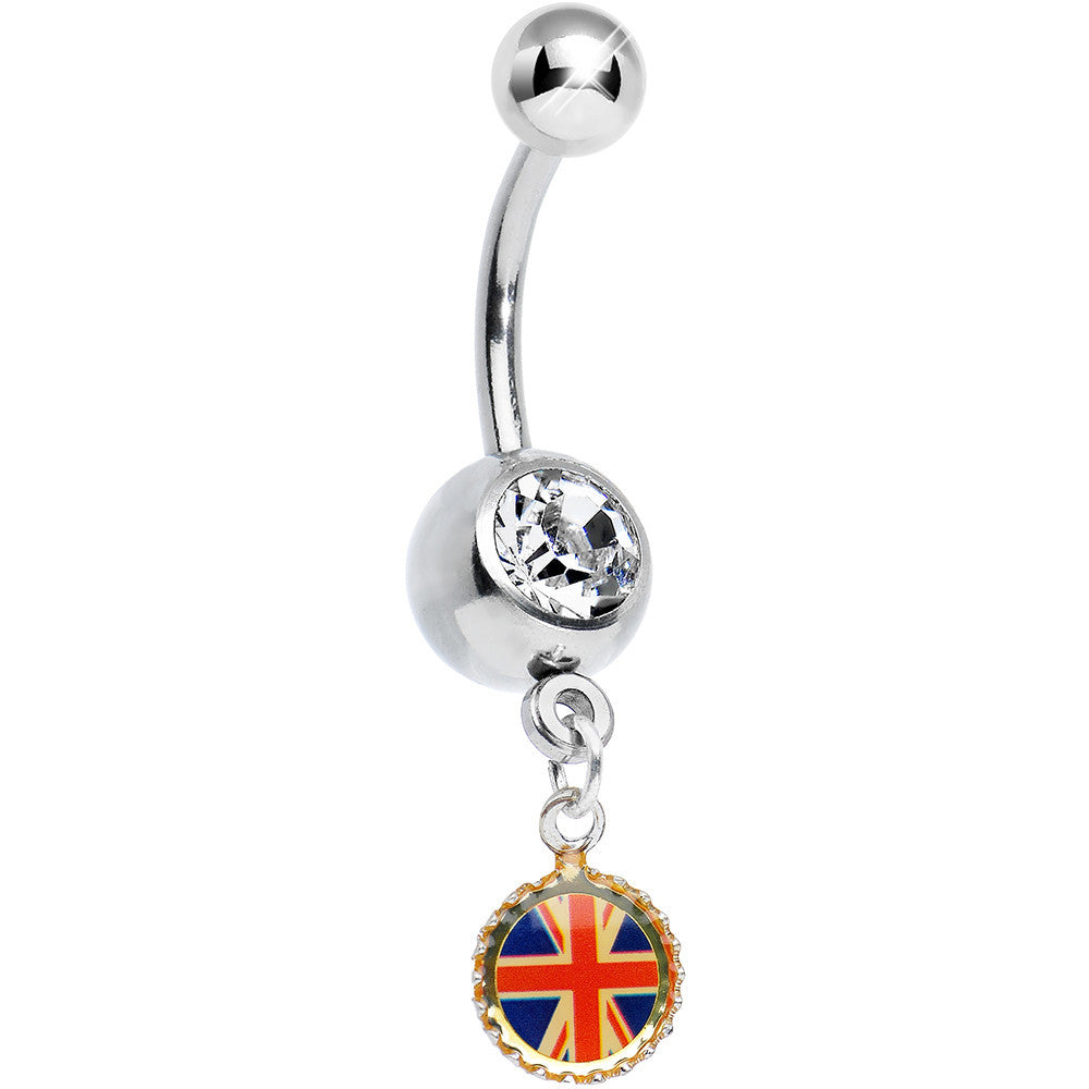 Clear Gem Red and Blue UK British Flag Charm Dangle Belly Ring