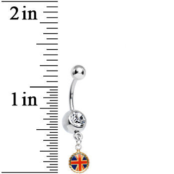 Clear Gem Red and Blue UK British Flag Charm Dangle Belly Ring