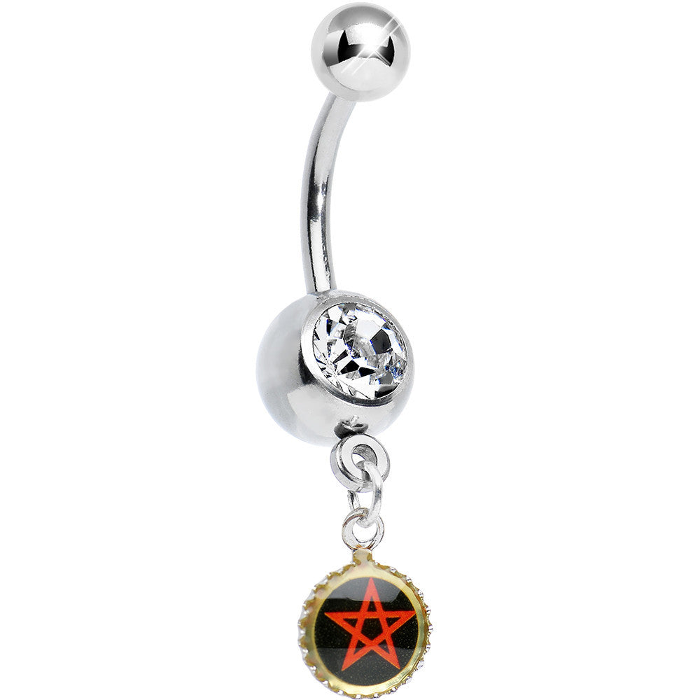 Clear Gem Black and Red Five Pointed Star Charm Dangle Belly Ring