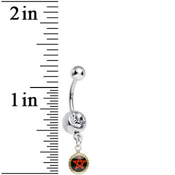 Clear Gem Black and Red Five Pointed Star Charm Dangle Belly Ring