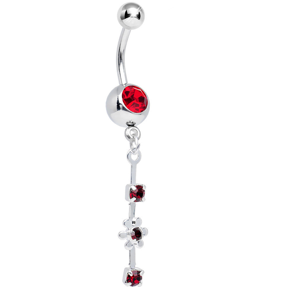 Dark Red Gem Drops and Twinkling Flower Dangle Belly Ring