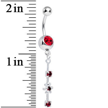 Dark Red Gem Drops and Twinkling Flower Dangle Belly Ring