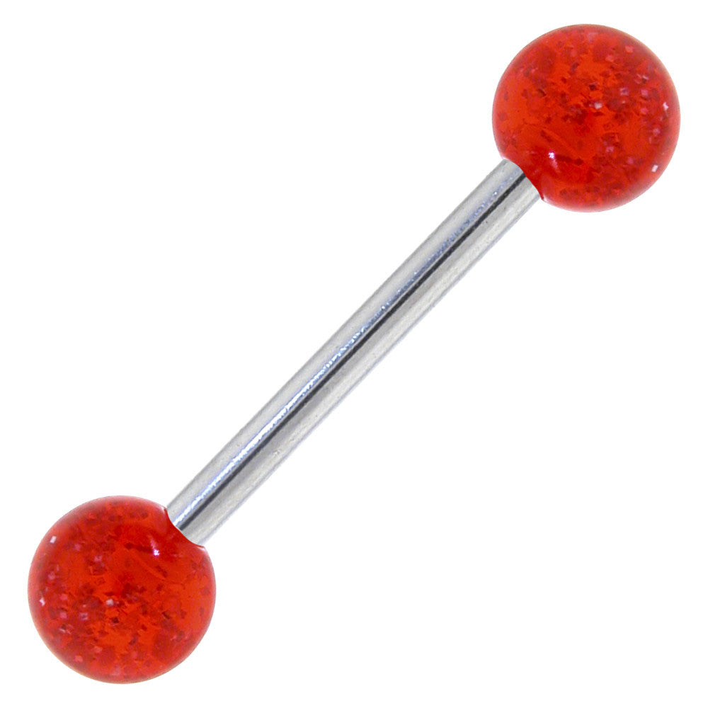 Ruby Red GLITTER Barbell Tongue Ring