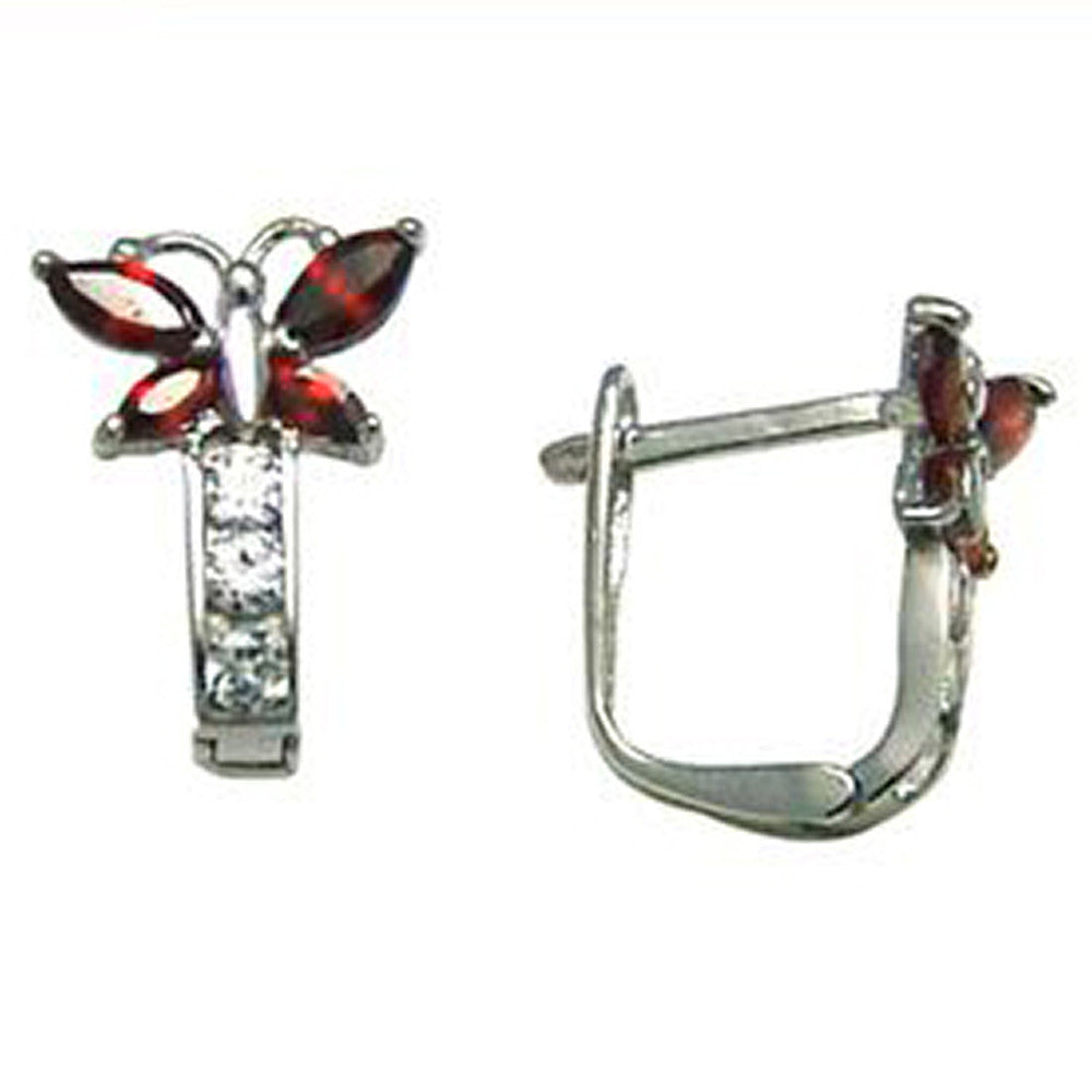 14kt White Gold Butterfly January Birthstone Leverback Earrings