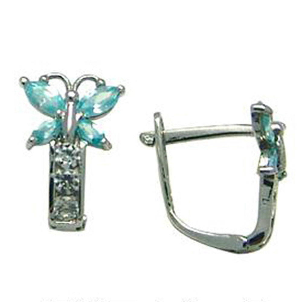 14kt White Gold Butterfly March Birthstone Leverback Earrings