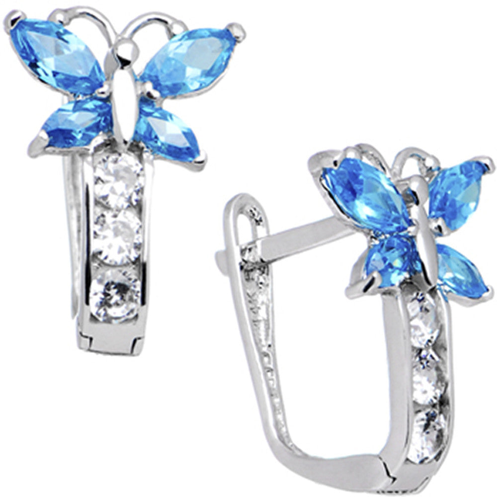 14kt White Gold Butterfly December Birthstone Leverback Earrings