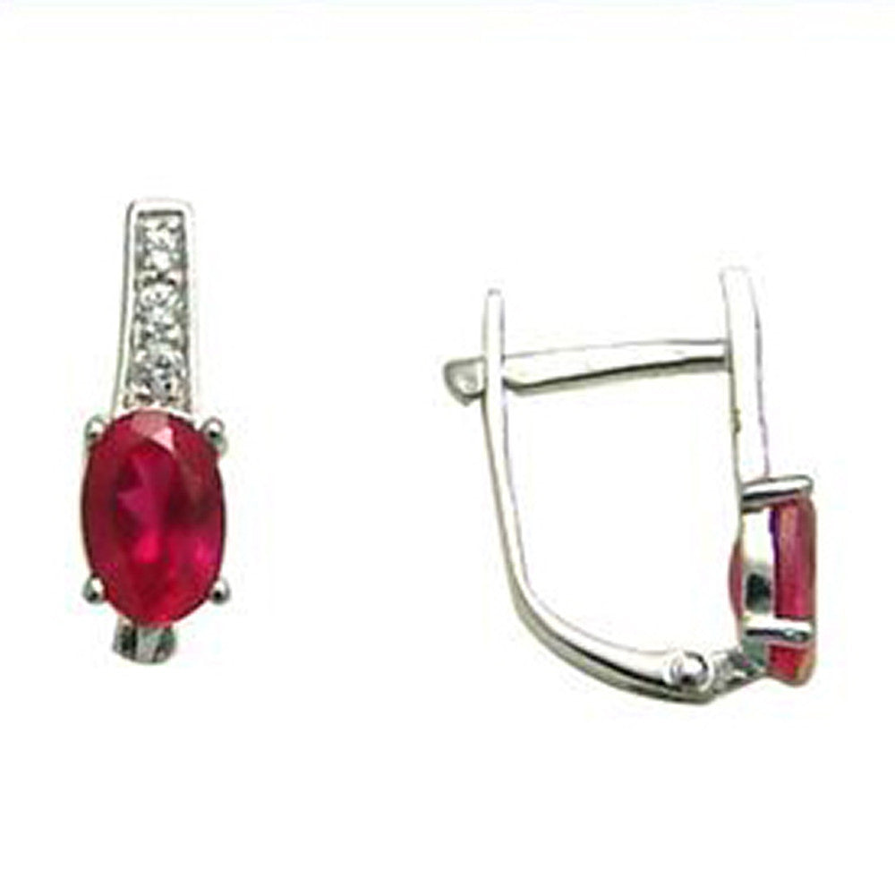 14kt White Gold CZ July Birthstone Leverback Earrings