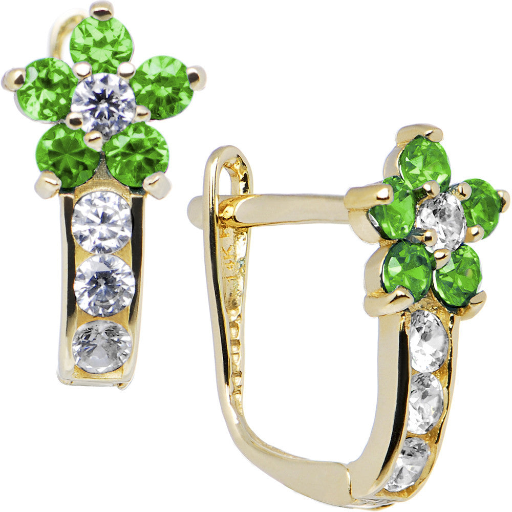 14kt Yellow Gold Emerald Green Cubic Zirconia Flower Earrings