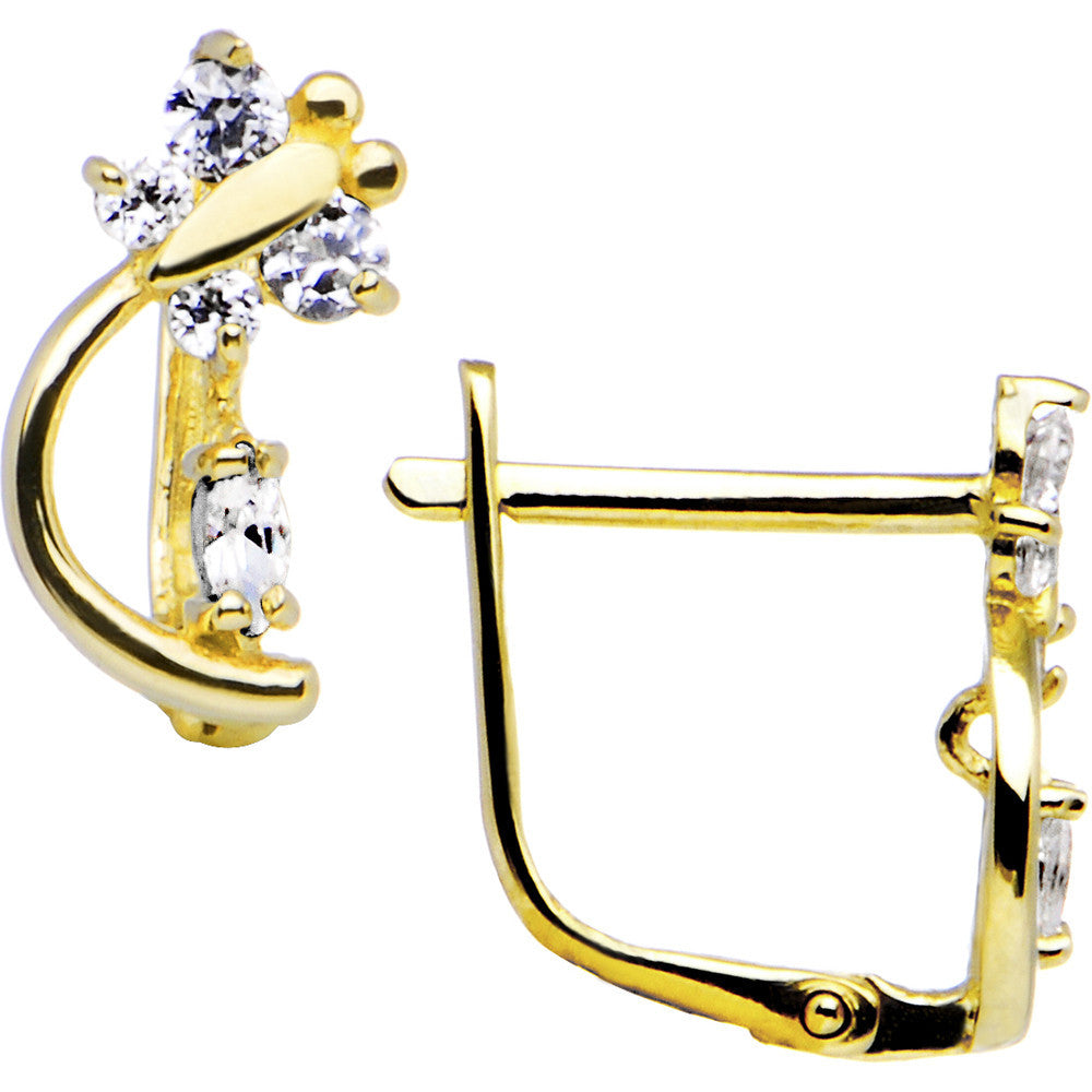 14kt Yellow Gold Clear Cubic Zirconia Dragonfly Earrings