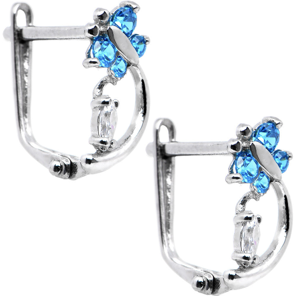 14kt White Gold Blue Zircon Cubic Zirconia Dragonfly Earrings