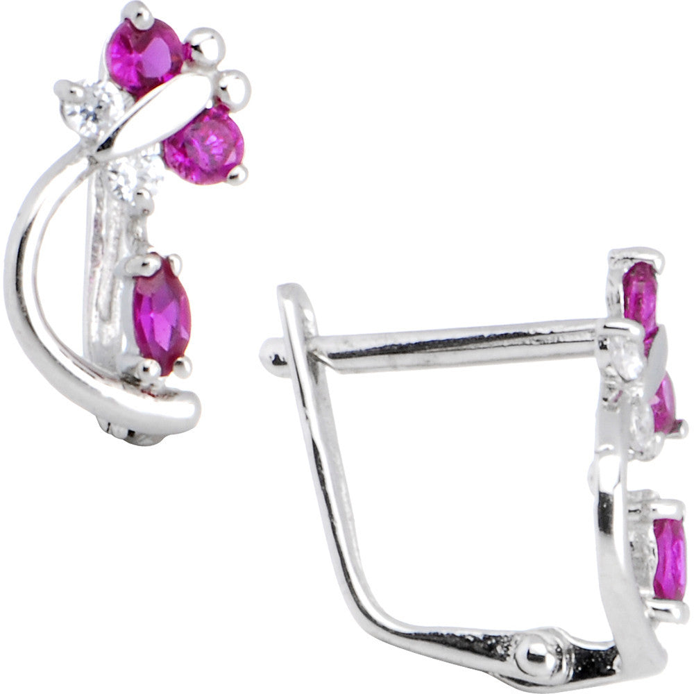 14kt White Gold Hot Pink Cubic Zirconia Dragonfly Earrings