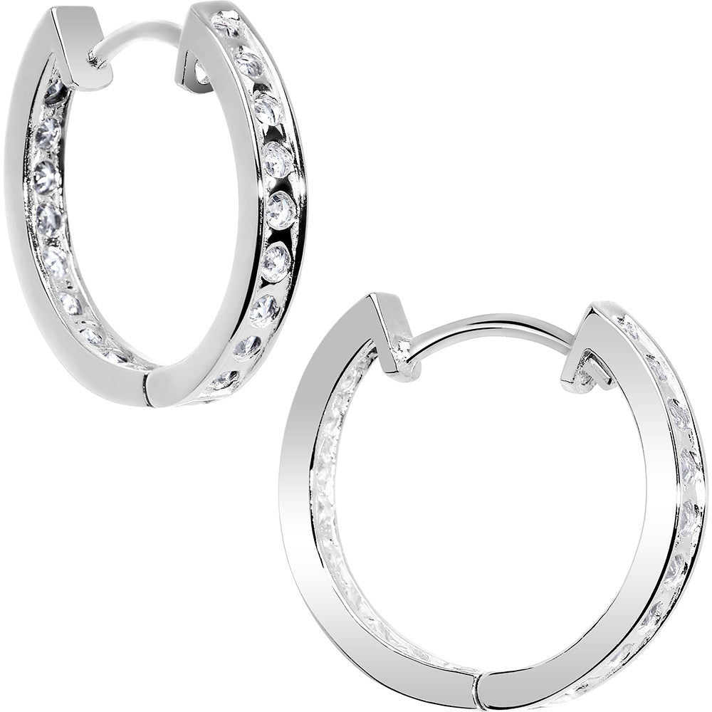 14kt White Gold CZ In and Out Hoop Earrings - .50 Inch