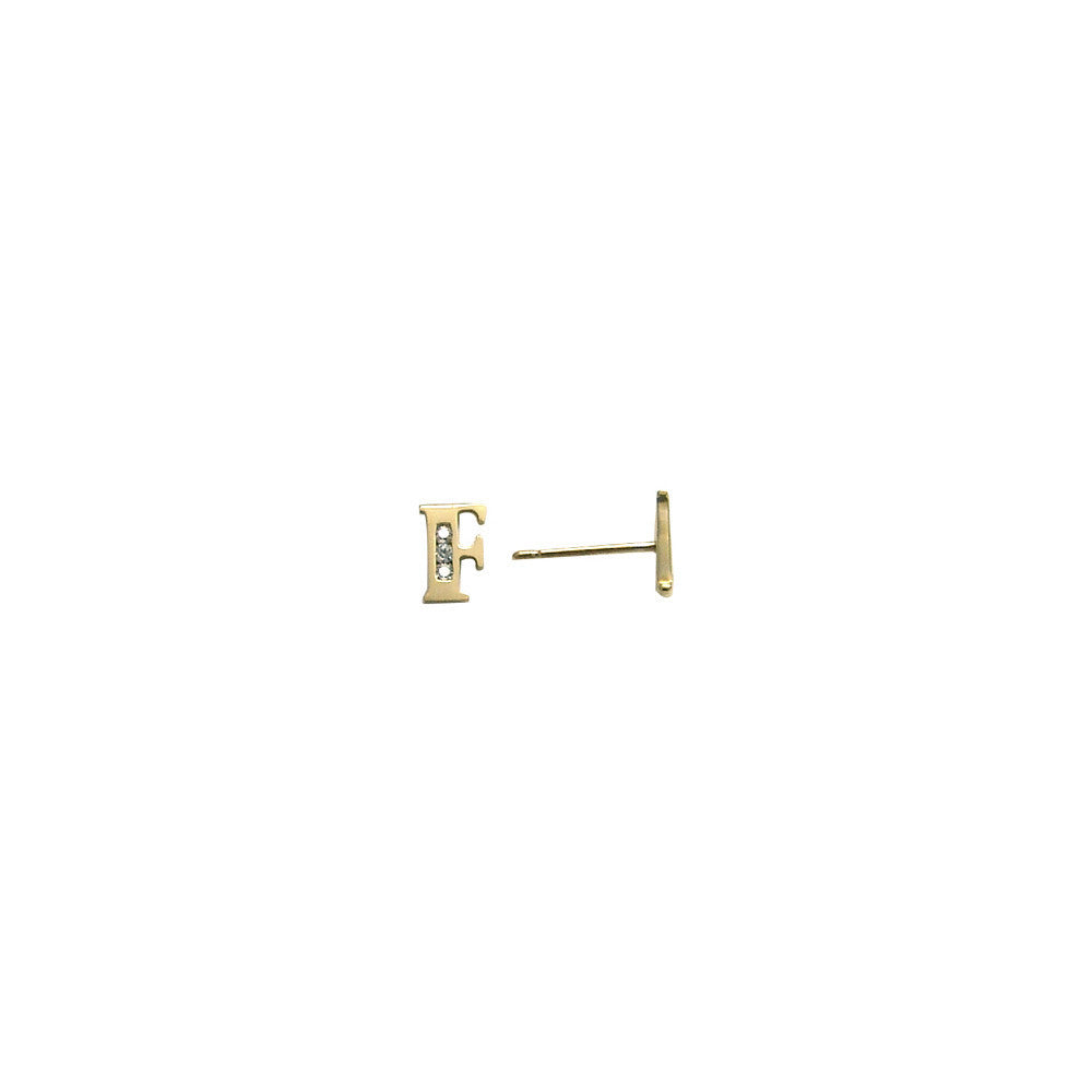 14kt Yellow Gold CZ Initial F Stud Earrings