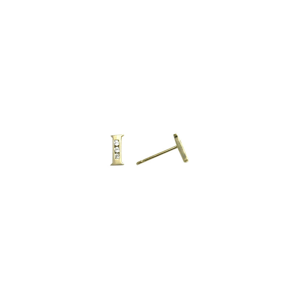 14kt Yellow Gold CZ Initial I Stud Earrings