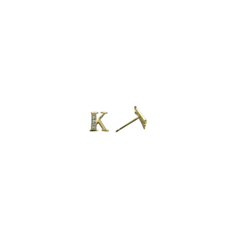 14kt Yellow Gold CZ Initial K Stud Earrings