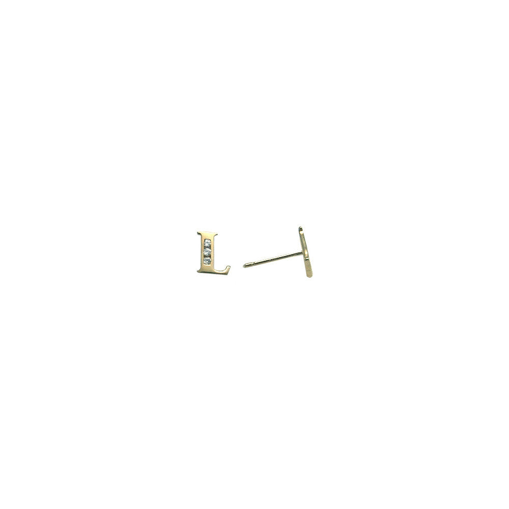 14kt Yellow Gold CZ Initial L Stud Earrings