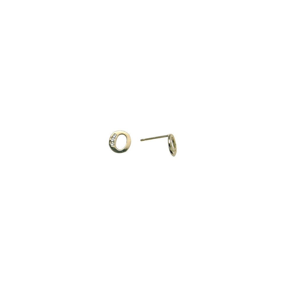 14kt Yellow Gold CZ Initial O Stud Earrings