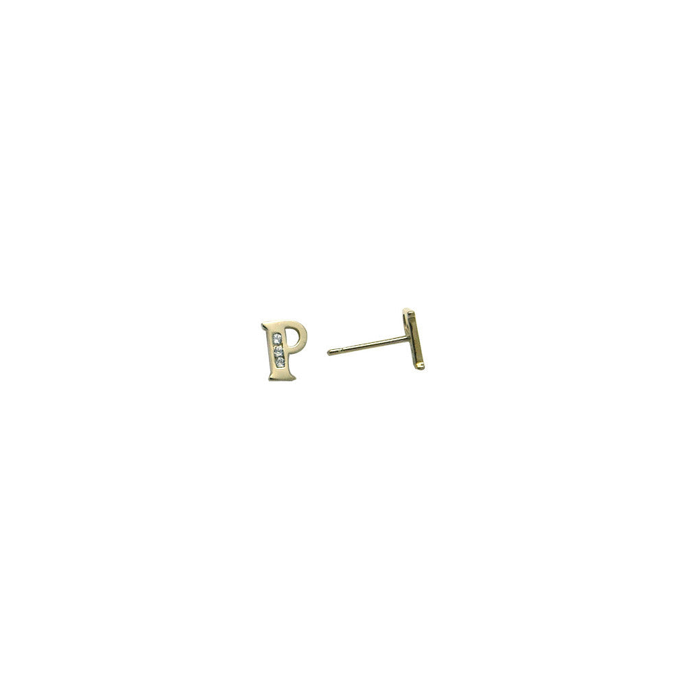 14kt Yellow Gold CZ Initial P Stud Earrings