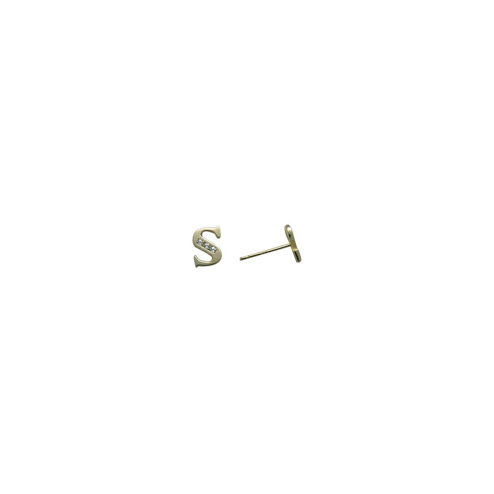 14kt Yellow Gold CZ Initial S Stud Earrings