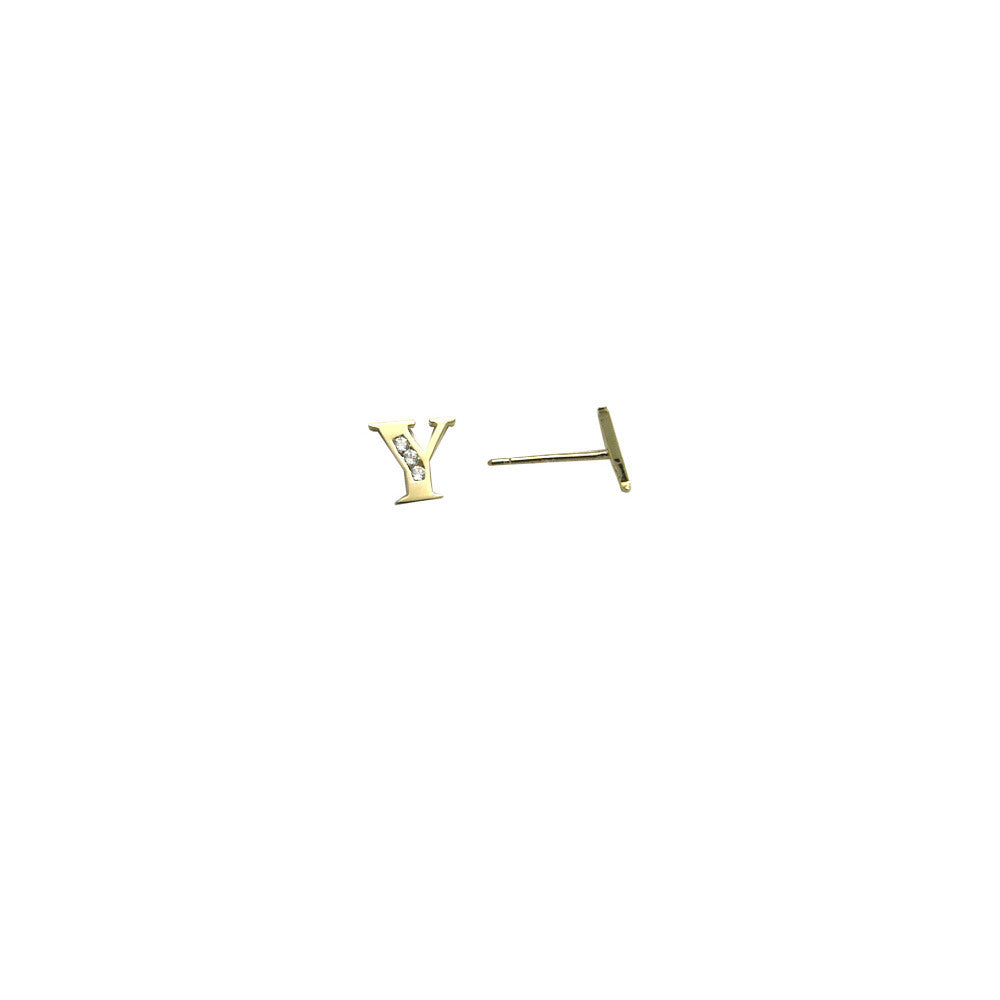 14kt Yellow Gold CZ Initial Y Stud Earrings